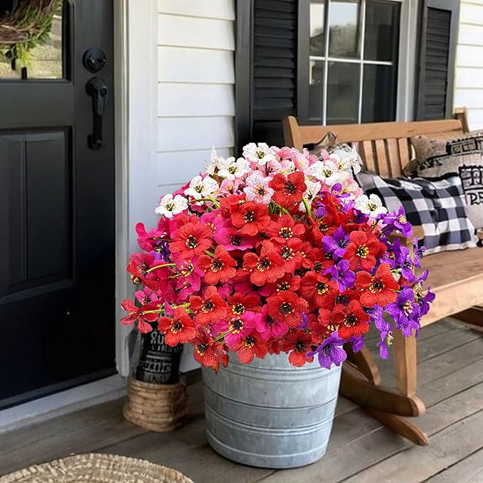 Colorful 20 Bundles Artificial Flowers for Outdoors,MixColors Fake Silk Flowers with Plastic Plants for Outside,Faux mums Realistic Flowers for Window Box Yard Front Porch Balcoy Dector (Mixed Color)