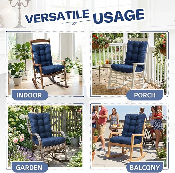 Indoor Outdoor Rocking Chair Cushions Pack of 1, Patio Chair Cushion High Back Chair Seat Cushions for Garden Patio Furniture, Black