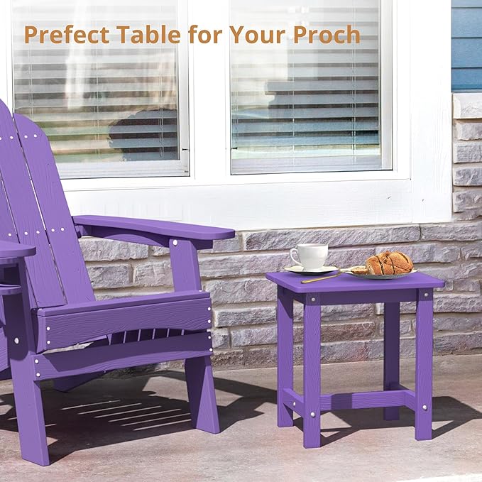LUE BONA Outdoor Side Table, HDPS Small Outdoor Table, Adirondack Side Table, Outside End Table for Patio, Porch, Deck, Pool, Weather Resistant/Easy Maintenance/Indoor or Outside Use, Purple