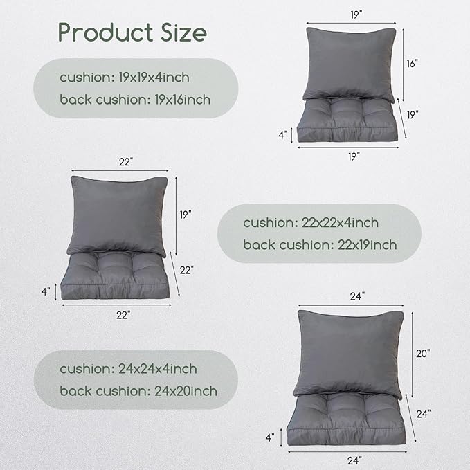 HIGOGOGO 22 x 22 Outdoor Cushions for Patio Furniture, Outdoor Seat Cushions with Resistant Waterproof Cover for Yard Garden, Grey