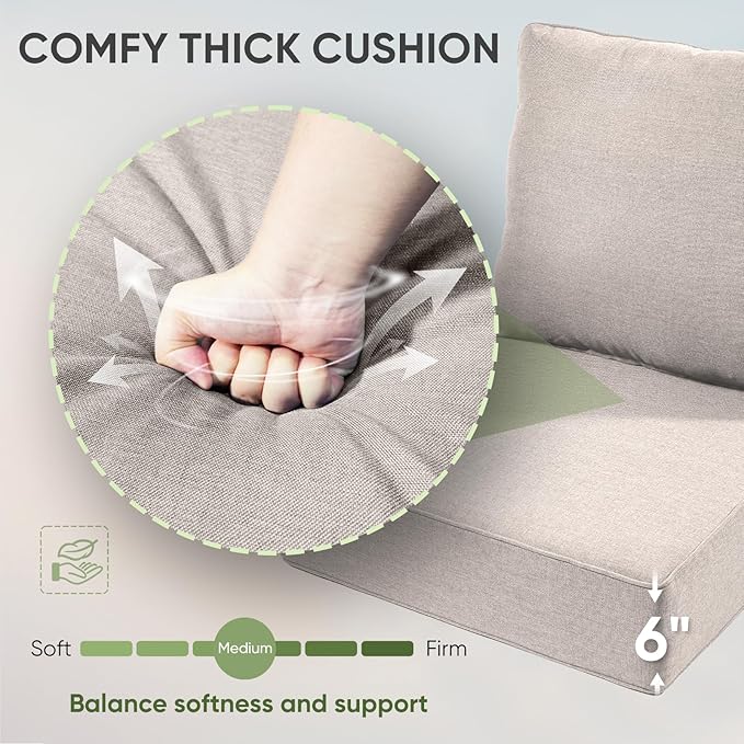 Outdoor Chair Cushion, 6 inch Thick Outdoor Cushions for Patio Furniture, 22x24 Waterproof Patio Chair Cushions, Include 1 Seat Cushion & 1 Back Pillow, Thick/Beige