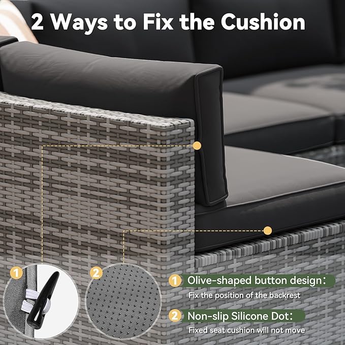 Aoxun Replacement Cushions for Outdoor Furniture, 9-Piece Outdoor Cushions for Patio Furniture, Deep Seat, Splash-Proof & Fade Resistant Couch Cushion for 4-Seat Patio Conversation Sets, Black