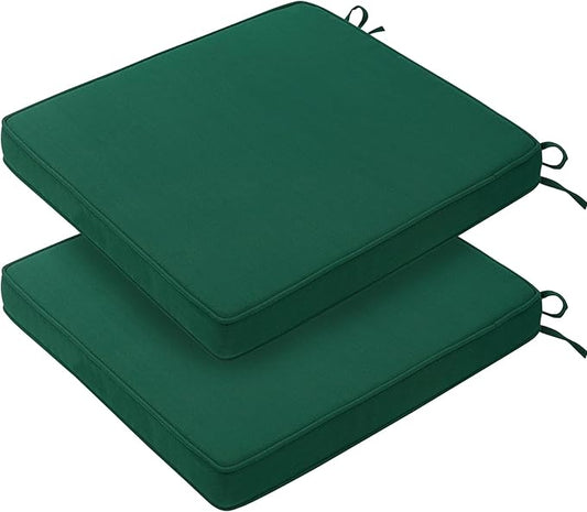 FUNHOME Indoor/Outdoor Chair Cushions Set of 2, 18 x 18 x 2.5 Inch Square Corner Outdoor Cushions for Patio Furniture,2 Packs Patio Chair Cushions with Ties-Dark Green