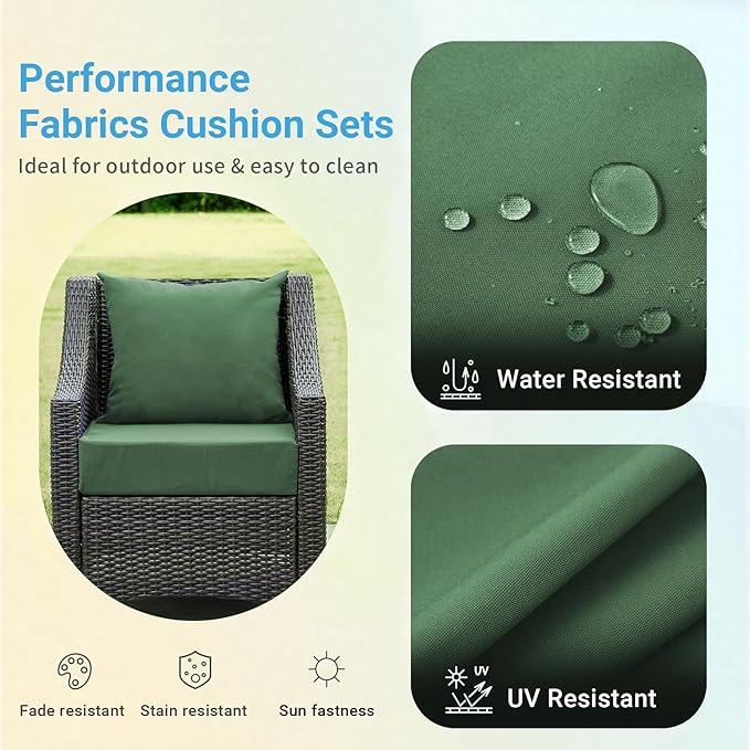 Outdoor Cushions for Patio Furniture,Outdoor Seat Cushion Set 24 x 24 x 5.75 Inch,Waterproof & Fade Resistant Outdoor Chair Cushions,Deep Patio Chair Cushion with Removable Cover,ForestGreen
