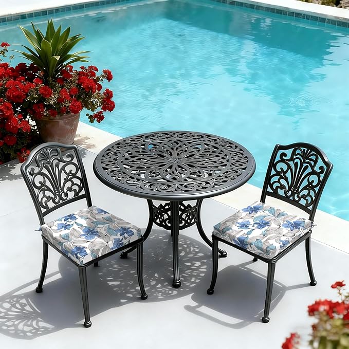 LVTXIII Outdoor Seat Cushions Set of 2 Square Chair Cushions with Ties, Patio Chair Pads for Home Office and Patio Garden Furniture Decoration 22"x22"x3", ‌Clemens Noir Blue