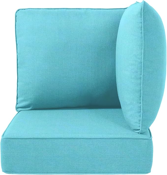 Luxury 24x24x6 Outdoor Corner Cushion 1 Set - Water-Repellent 3-Piece Cushion Set with Zipper for Outside Wicker Sofa Loveseat Chair Sectional Patio Conversation Sets - Turquoise/Classic