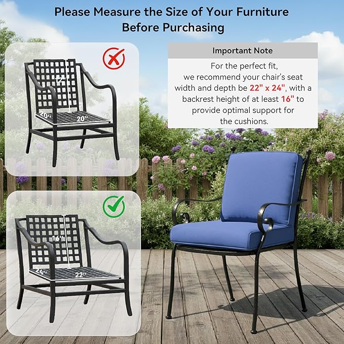 Patio Chair Cushions 6 Packs - Outside High Back Thick Water-Resistant Cushion 22x24 for Outdoor Glider Rocking Chairs Loveseat 3-Seater Couch Sofa – Blue/Regular