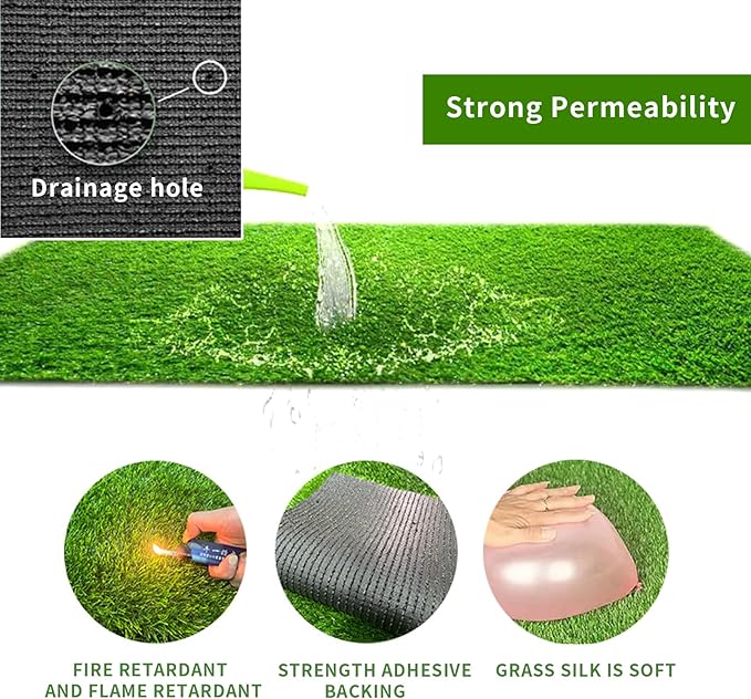Realistic Pet Artificial Turf 3FT x 5FT (15 Square ft) Fake Grass Carpet Rug Mat Green Synthetic Grass Drainage Holes for Customizable Home Garden Backyard Patio Outdoor Lawn Landscape
