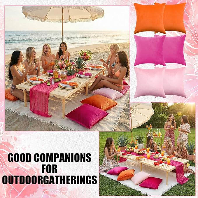 91 x 71 Extra Large Outdoor Boho Picnic Blanket with Tequila Table Runner, 6 Throw Pillow Covers 6 Napkins Woven Cotton Yarn Oversize Beach Blanket Washable Picnic Camp Wedding