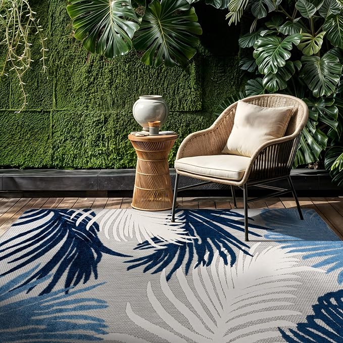 Rugshop Lucca Contemporary Floral Indoor/Outdoor Area Rug 3'3"x5' Navy