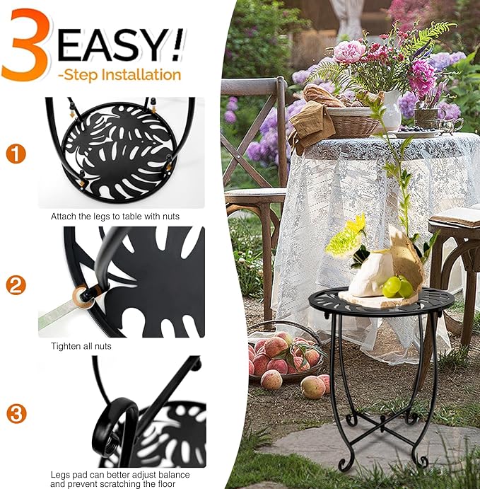 Fashion&cool 2 Pack Indoor Outdoor Side Tables, Weather Resistant Metal Patio Side Table, Small Round End Table Side Table for Patio Yard Porch Balcony Garden Bedside, Plant Stand for Indoor
