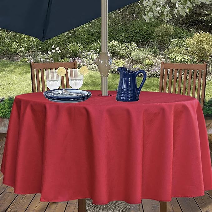 Outdoor Tablecloth Wrinkle-Free Stain Resistant Waterproof Polyester Fabric Table Cover with Zipper Umbrella Hole for Picnic/Party/Dinner/Patio Garden(60inch Round,Zippered,Red)