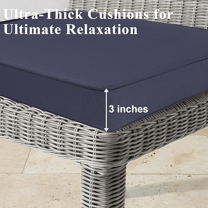 Outdoor Chair Cushions Set of 2 for Patio Furniture 18.5x16x3 Inch Waterproof Patio Chair Cushion 3 Year Color Fastness Rectangle Elastic Foam Garden Couch Pads with Ties and Handle,Grey