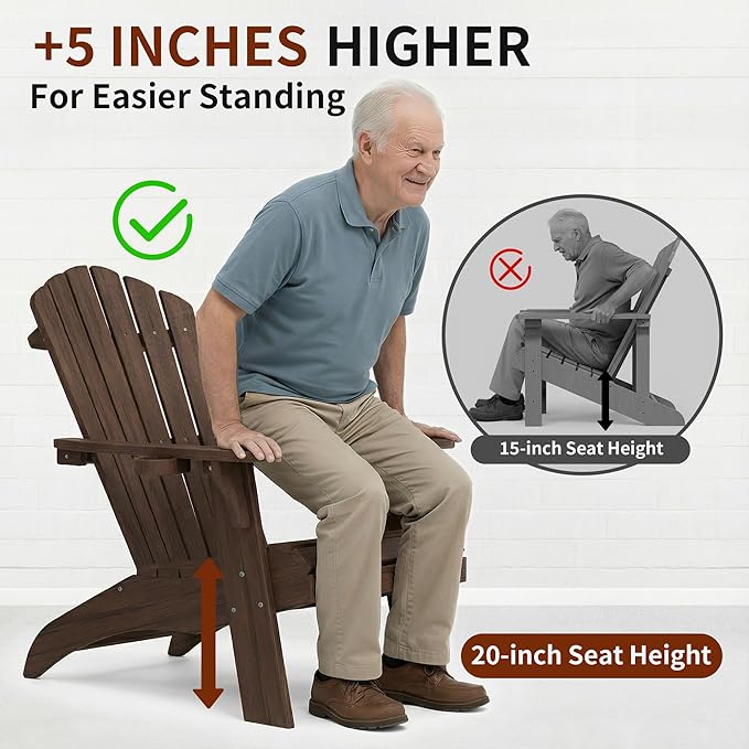 Psilvam Oversized Adirondack Chair, Fade-Resistant & Odor-Free Poly Lumber Fire Pit Chair with Cup Holder, Weatherproof Lawn Chair, Easy 15 Min Install Patio Chair, 350 Lbs Support (1, Light Brown)