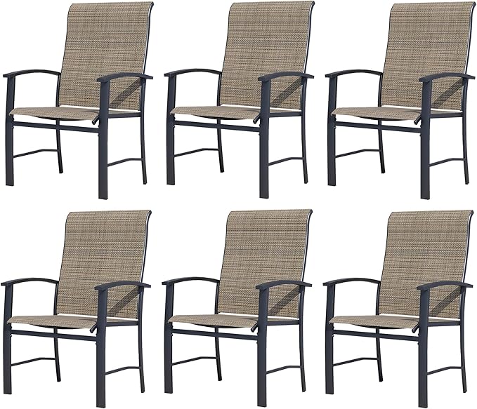 Outdoor Dining Chairs Set of 6, Patio Chairs with Metal Frame & Textilene Fabric, Perfect for Patio Garden Deck