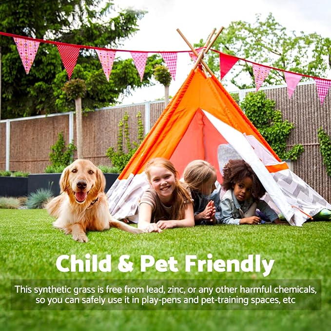 Artificial Grass Rug Outdoor Indoor 5FTX5FT Fake Grass Carpet Green Synthetic Grass Pet Turf Realistic Faux Grass Rug with Drain Holes for Garden Lawn Landscape Balcony Home Decor Patio