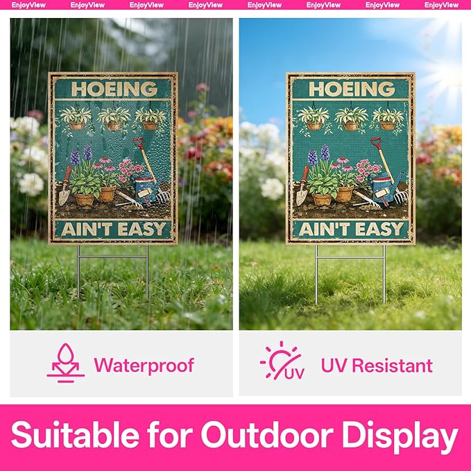 Funny Garden Sign with H Stake 18"x24" Big Vintage Sign for Outside Greenhouse Corrugated Plastic Yard Decor Gardening Gifts for Women