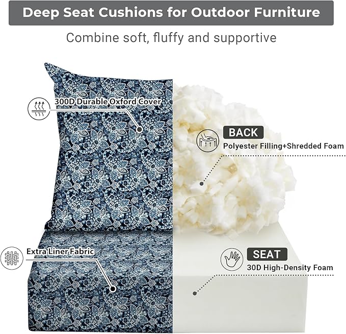 Outdoor Cushions for Patio Furniture,Outdoor Seat Cushion Set 24 x 24 x 4 Inch,Waterproof & Fade Resistant Outdoor Chair Cushions,Deep Patio Chair Cushion with Removable Cover,Green Paisley