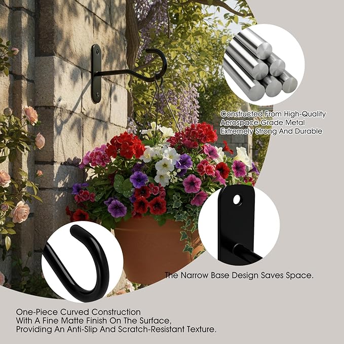 Ceiling Hooks for Hanging Plants, Black Metal Wall Plant Hooks for Plants,Lights,Planters,Lanterns,Hanging Bird Feeders,Wind Chimes, Indoor&Outdoor