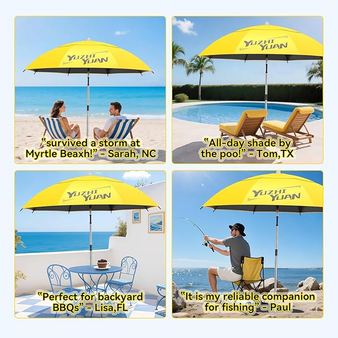 Exclusive Black Coating Outdoor Patio Umbrella, 6.5FT/7.2FT Adjustable Tilt Sun Shade Beach Table Umbrella, Heavy-Duty Nylon Canopy & Carry Bag, UV Protection Yard Umbrella for Fiushing Pool Garden