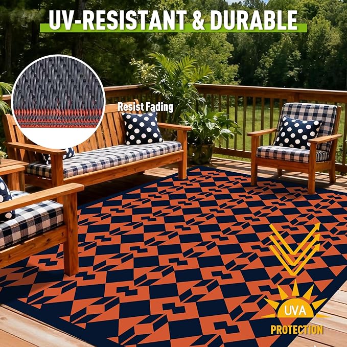 WILDROOTS 8x10 Feet Diamond Mask Plastic Outdoor Rug, Stain Resistant Waterproof Reversible Outdoor Patio Rug, Fade Resistant Camping Rug