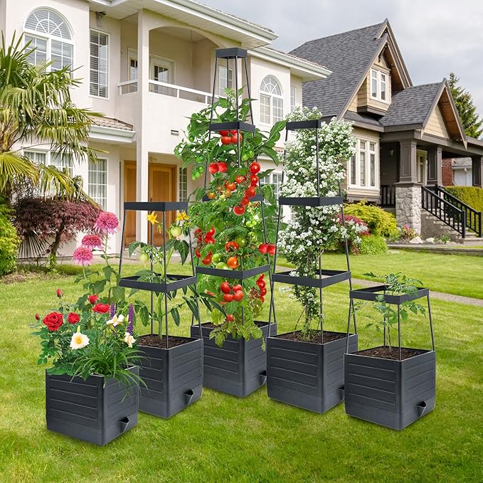 Garden Trellis for Climbing Plants, 57in Raised Garden Bed Planter Box with Trellis, Tomato Cage Planters for Outdoor Plants Climbing Vegetable Vine Flowers Outdoor & Indoor/Self-Watering (1PCS)