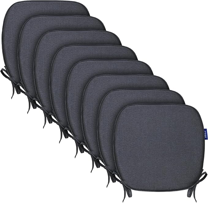 SleepMan Outdoor 17"x16" Chair Cushions with Ties Set of 8, Water Resistant All Weather U-Shape Seat Pads for Patio Garden Furniture Indoor Fade Resistant Patio Cushions (Grey Black)