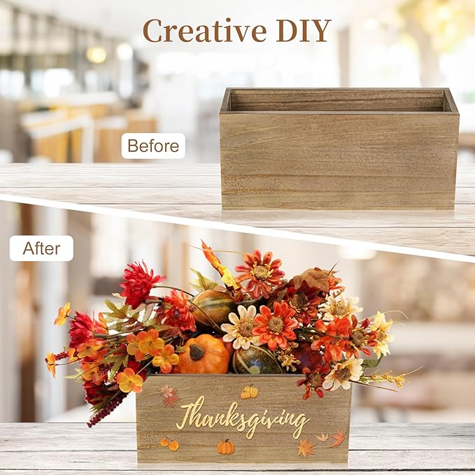 6 Pcs Rustic Wooden Boxes for Storage, Decorative, Display, Arts & Crafts, Rectangle Wooden Crate Wood Planter Box Party Food Risers Wedding Table Centerpiece Home Decor, Brown