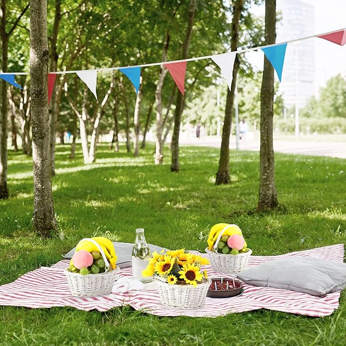 Barydat 6 Pcs Small Wicker Picnic Basket with Handle Flower Girl Baskets Oval Willow Woven Braided Gift Basket for Easter Weddings Baby Shower Home Garden Decor (White,9" x 7" x 4")