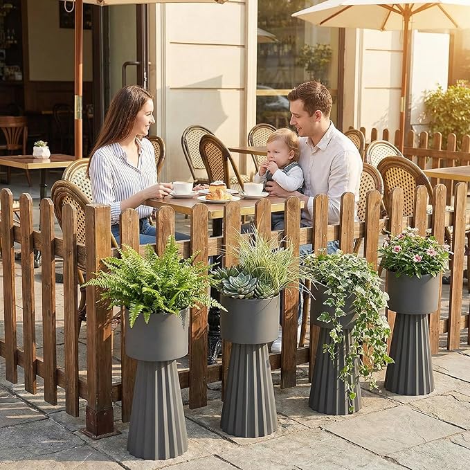 Tall Round Flower Pots, Set of 3 Metal Planters for Indoor Outdoor Plants, Large Planter Pot, Planters for Garden Front Porch Patio, 22.83", 26.77", 29.72" H, Dark Gray
