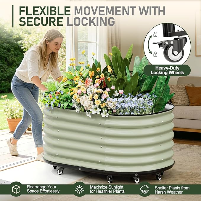 SPECILITE Self-Watering Raised Garden Bed with Wheels, Indoor/Outdoor Metal Elevated Raised Beds for Gardening, Durable Galvanized Rolling Planter Box for Vegetables, Flowers, Herbs, and Fruit