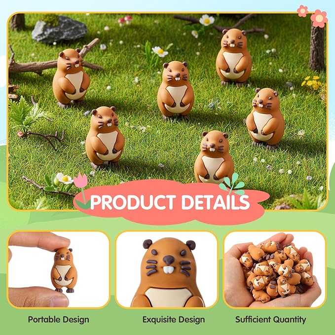 Mini Groundhog Figurines Groundhog Day Decor Tiny Marmot Figures Small Groundhogs Statue for Party Birthday Gifts Micro Landscape Garden Pots Desktop Decor Hide and Seek Easter Day(25 Pcs)