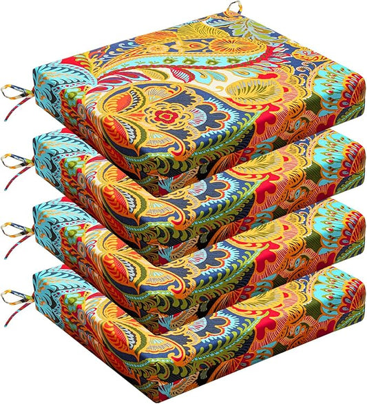 Wellsin Outdoor Chair Cushions for Patio Furniture - Outdoor Cushions for Chairs - Water Resistant Patio Chair Cushions Set of 4, 18.5"X16"X3", Flower