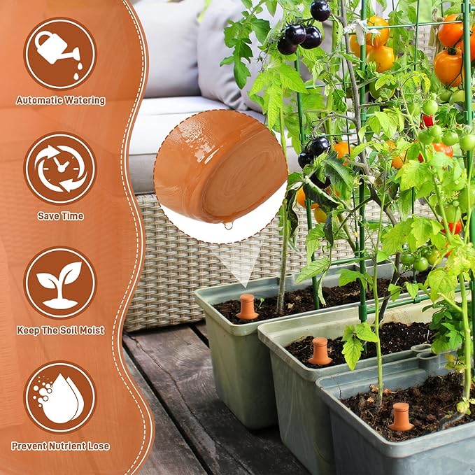 4 Pcs Large Terracotta Watering Pots 50 oz Ollas Self-Watering Pots with Lids Terracotta Watering Globes Bulk Plant Irrigation System for Indoor Outdoor Plants Garden Beds