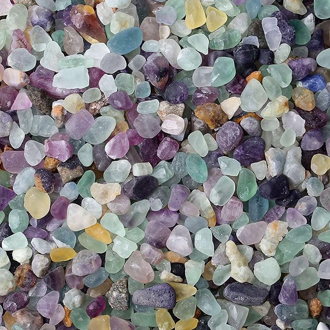 Fluorite Crystal 1lb Crystal Aquarium Gravel Polished Tumbled Stones Irregular Shaped Crystal Chips Bulk Natural Gemstone Rocks Vase Filler Fish Tank Gravel Outdoor Decoration