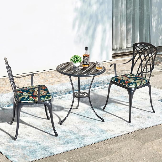 Outdoor Chair Cushions Set of 2, Water Resistant Patio Chair Pads with Ties, Seat Cushions for Home Garden Furniture Decoration, 16"x17", Peacock Blue