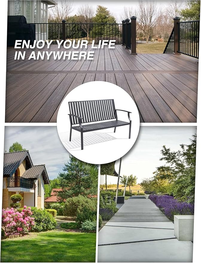 52" Outdoor Bench Garden Bench, Weatherproof Anti-Rust Heavy-Duty Outside Benches Clearance, Aluminum Metal Bench for Front Porch, Patio, Park (Dark Grey)