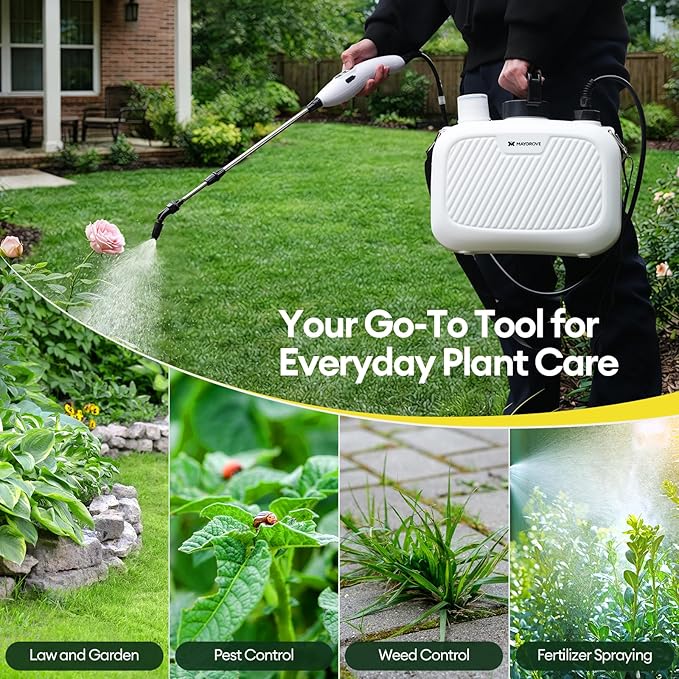2 Gallon Electric Sprayer, Battery Powered Spray Bottle, Automatic Water Pump Plant Mister, Weed Yard Sprayer with 3 Nozzles, Ergonomic Handle, 3 Hours Long Battery Life