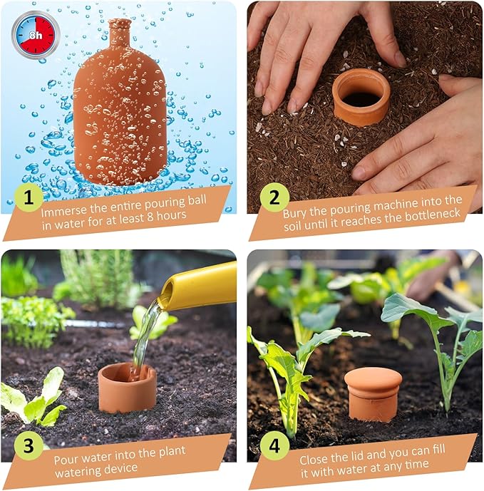 2pcs 10×6×6inch Plant Watering Globes Ollas Terra Cotta Watering Pots 110 oz Terracotta Watering Spikes Self Watering Planter Watering Pot with Lid for Outdoor & Indoor Plants