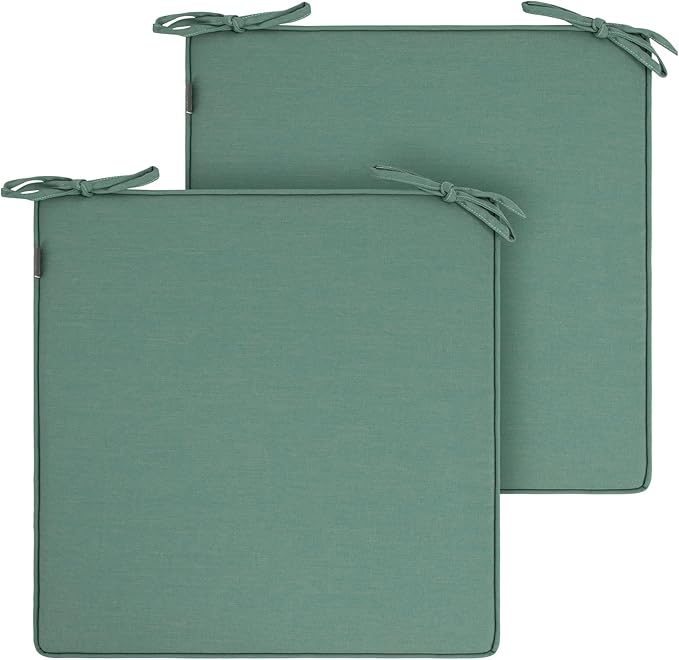 FUNHOME Indoor/Outdoor Chair Cushions Set of 2, 18 x 18 x 2.5 Inch Square Corner Outdoor Cushions for Patio Furniture,2 Packs Patio Chair Cushions with Ties-Aqua Leala