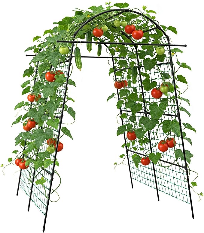 AGTEK 87in Garden Arch Trellis for Climbing Plants, Garden Arches Support Structure, Tall Metal Garden Tunnel Trellises Archway for Climbing Vine, Vegetable, Fruit, Flower, Squash Arbors