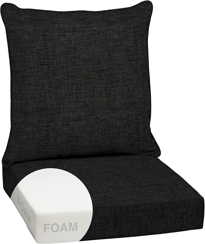 Arden 24x24 Outdoor Deep Seat Cushion Set – Fade-Resistant, Weather-Resistant Outdoor Patio Replacement Cushions Black Leala