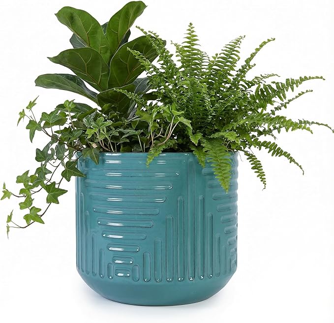 16 Inch Large Ceramic Planters for Indoor Plants, Outdoor Garden Plant Pots with Drainage Hole, 16" Round Decorative Pot for Patio, Floor, Home Decor - Cyan (Cyan)