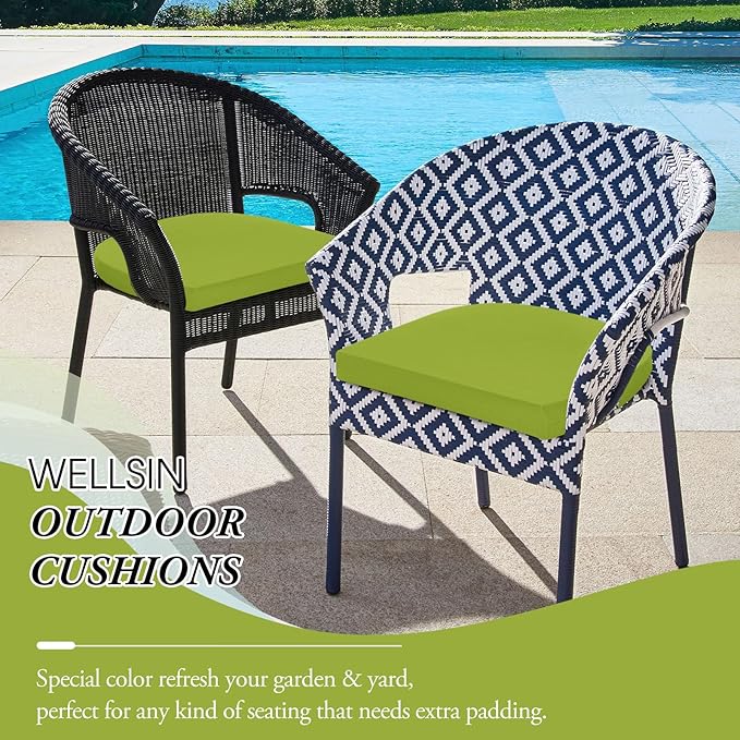 Wellsin Outdoor Chair Cushions for Patio Furniture - Patio Chair Cushions Set of 4 - Water Resistant Round Corner Outdoor Seat Cushions 17"X16"X2", Grass Green