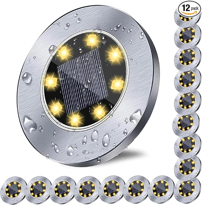 Solar Ground Lights, Waterproof Solar Garden Lights, Upgraded Outdoor Garden Waterproof Bright in-Ground Lights, Landscape Lighting for Pathway,Yard,Deck,Lawn,Patio,Walkway (16 Pack Warm Light)