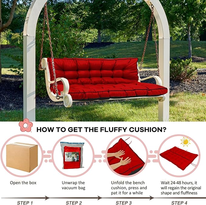 2-3 Seat Swing Replacement Cushion, Outdoor Bench Cushions with Backrest Thicken 4", Patio Furniture Garden Porch Loveseat Glider Pad Anti-Fading Waterproof (Red, 40x63in-thicken)