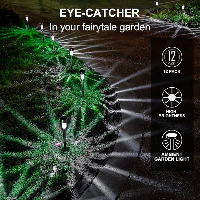 Solar Lights Outdoor Waterproof, Stainless Steel LED Landscape Lighting, Solar Garden Lights, Outdoor Valentines Day Decorations for Yard, Pathway, Walkway, Patio , Lawn - 16 Pack ( Cold White )