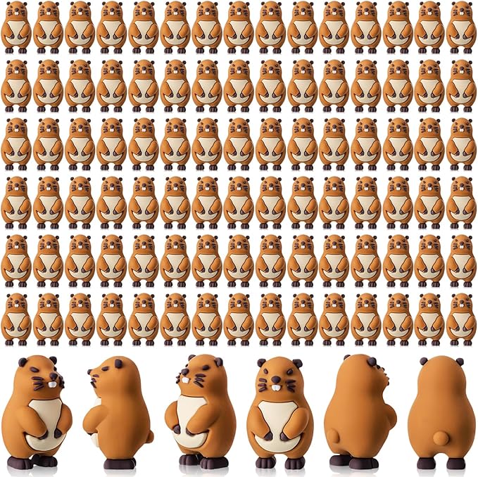 Mini Groundhog Figurines Groundhog Day Decor Tiny Marmot Figures Small Groundhogs Statue for Party Birthday Gifts Micro Landscape Garden Pots Desktop Decor Hide and Seek Easter Day(100 Pcs)