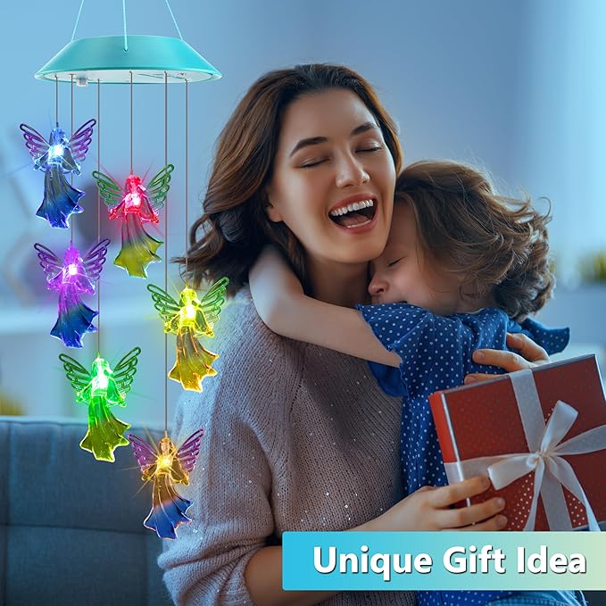 Solar Angel Gift for Mom Girls, Color Changing Solar Wind Chimes for Outside, Outdoor Decorative Mobile Lights for Garden, Yard, Patio, Window, Party Decorations, Gift for Women