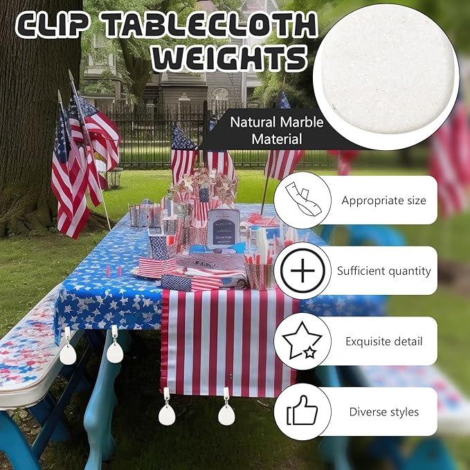 6 Pcs Tablecloth Weights Pendant Teardrop Shape Table Cover Weights with Metal Clips for Outdoor Picnic Garden Patio Party Camping Dinner Table Cover Decoration (White)